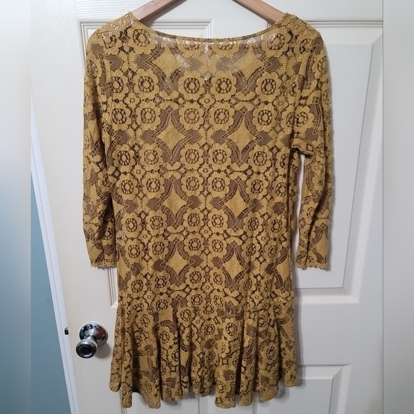 Free People 2pc Mustard Lace Tunic Dress Women's 8‎ Excellent Condition. - Picture 6 of 10